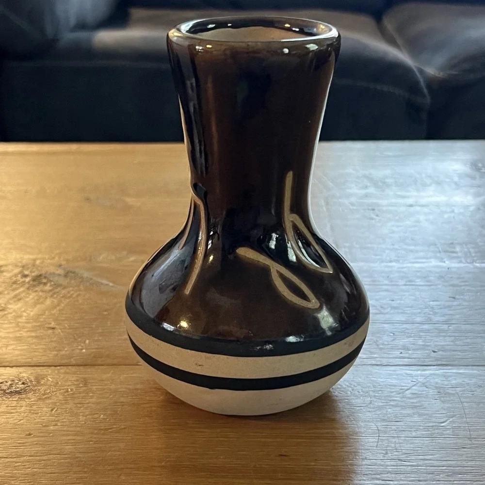 Vintage Southwestern Stoneware Bud Vase‎ Ivory Brown 6